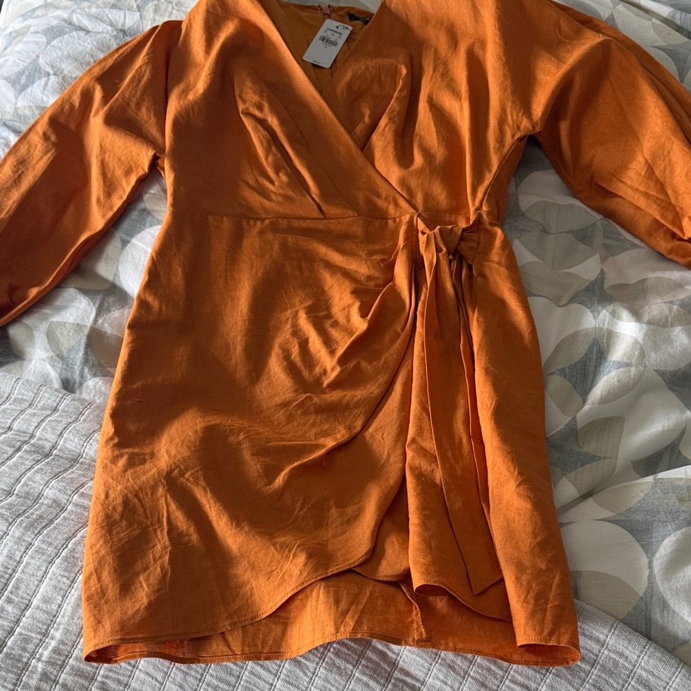 Express Burnt Orange Wrap Dress
